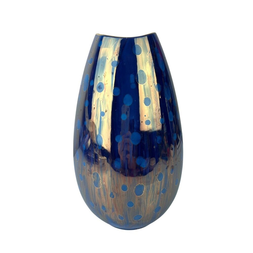Vintage Tanaka Blue & Purple Iridescent Ceramic Pottery Vase Shiny READ